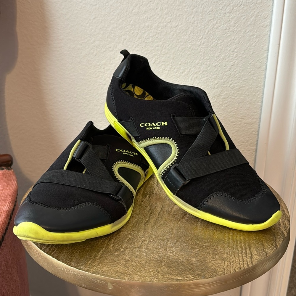 Coach Black and Yellow Slip-On Athletic Sneakers for Women